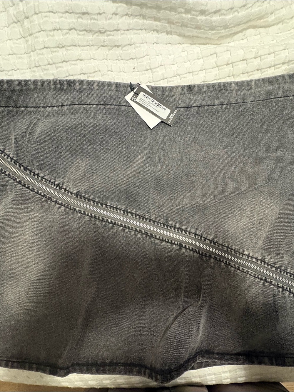 Plus Size PrettyLittleThing Gray Washed Mini Skirt with Diagonal Zip